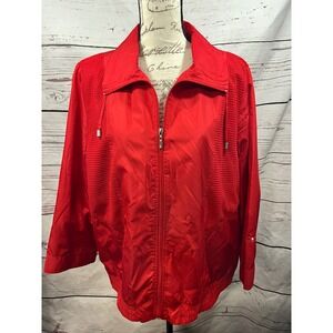Studio Works Red Mesh Panel Full Zip Windbreaker Jacket Womens XL Lightweight